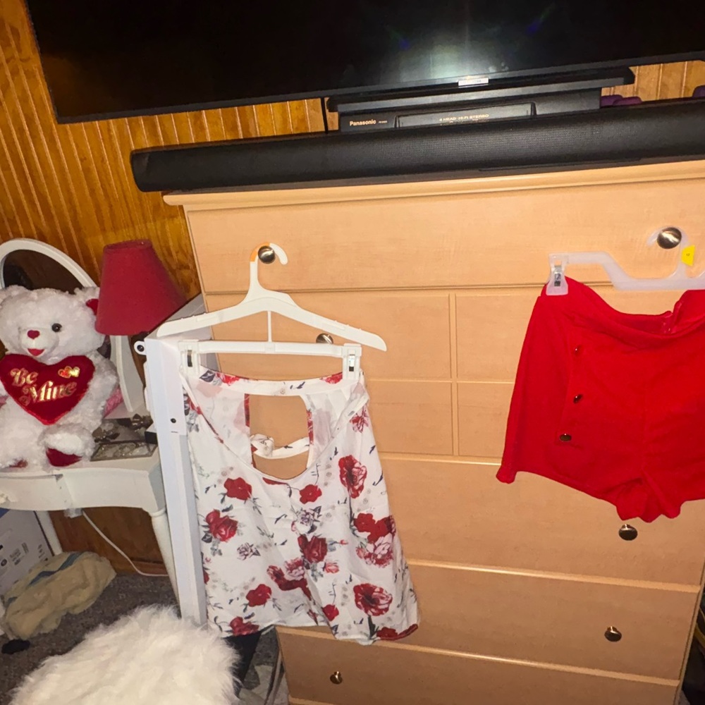 Floral Top and Red Shorts Set